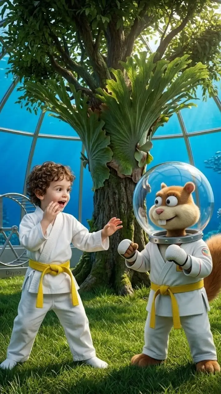 Retrato hiperrealista niño karate con Arenita CGI
