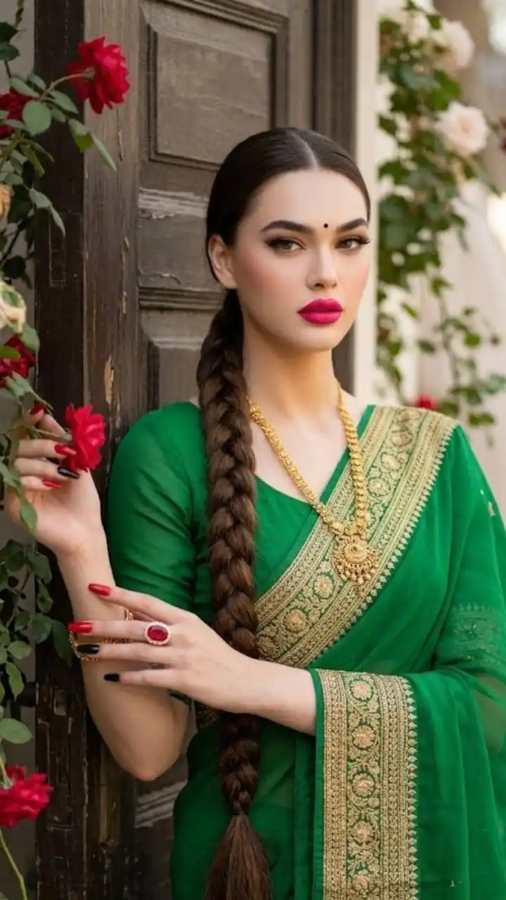 Green Georgette Saree AI Prompt for Luxury Portraits